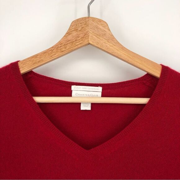 Charter Club Sweater Womens Small 100% Cashmere Red V Neck - Picture 4 of 10